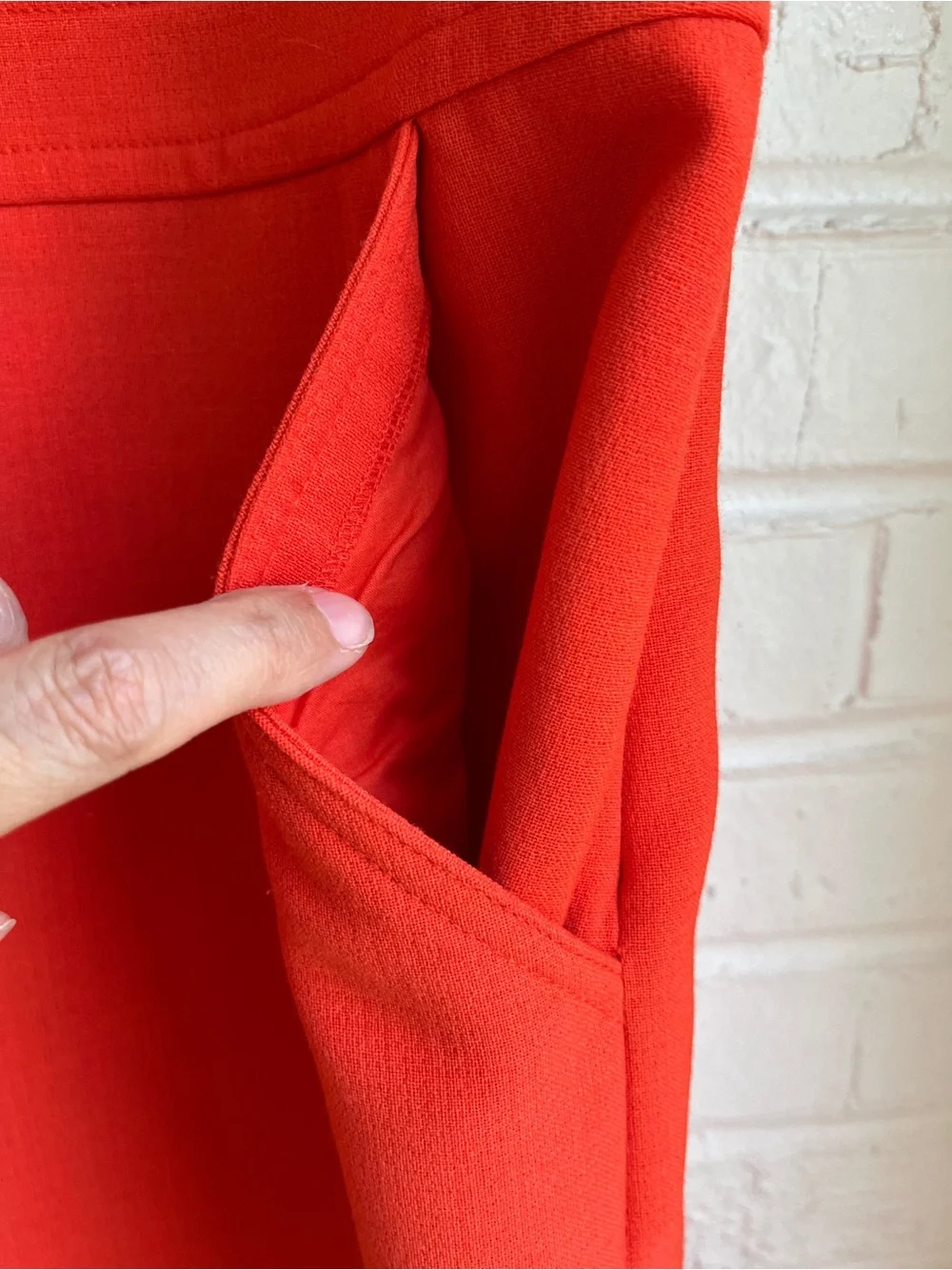 Tory Burch Bright Orange Sleeveless Zip-Front Midi Dress with pockets.